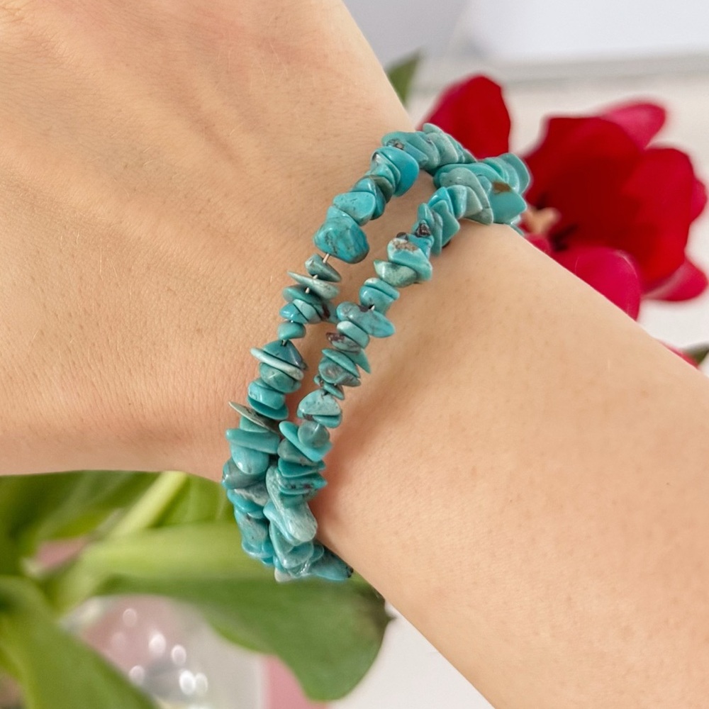 Vintage Green Turquoise Gemstones Irregular Gemstone Beaded Bracelet